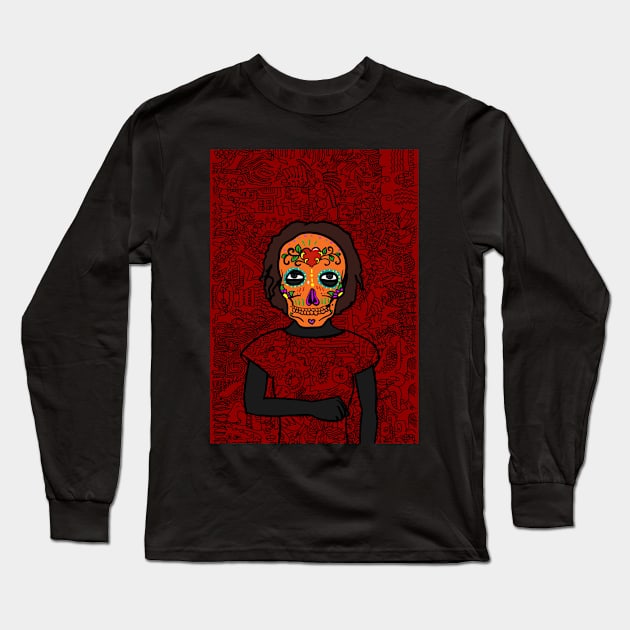 Embrace NFT Character - FemaleMask Doodle with Mexican Eyes Inspired by Buddha on TeePublic Long Sleeve T-Shirt by Hashed Art